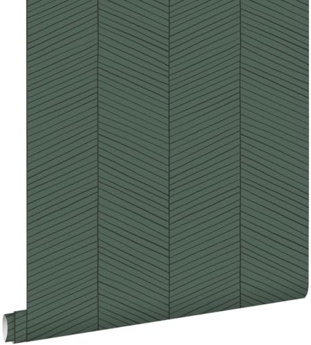 papier peint chevron vert et noir 53 cm x 10.05 m - ESTAhome