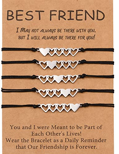 YELUWA 5 Pcs Bester Freund Freundschaft Armband Schwestern Bff Bestie Herz Entfernung Übereinstimmung Lang Entfernung Beziehung Armbänder Geburtstag Geschenk Für Teenager Mädchen Frauen Mutter Töchter