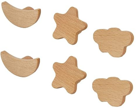 Yinitoo 6 boutons de porte pour enfants, boutons de tiroir, nuages de lune étoile pour armoire de chambre d'enfant,