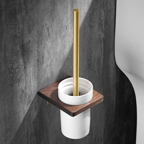 Cfty Klobürstenhalter Toilettenbürstenhalterhalter Badezimmerreinigungswerkzeughalter mit Keramikbecher und Spaten Golden Aluminium Pole 1PC