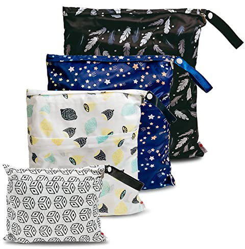 Wet bag wasserdichte Windeltasche für unterwegs Nassbeutel Kindergarten Wetbag Kindergarten Wäschebeutel kita Wetbag Stoffwindeln Wäschebeutel Kindergarten Wasserdicht Windeltasche für Baby 4 Set