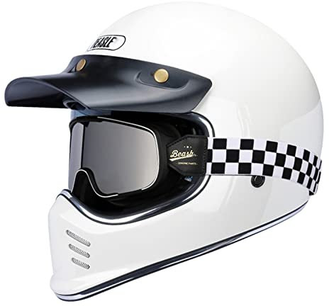 Retro Motorrad Integralhelm Hochklappbare Crash Motorradhelme Modularer Vintage Offroad Helm für Erwachsene für Scooter Racing Moped Cruiser DOT/ECE-Zertifiziert J,L
