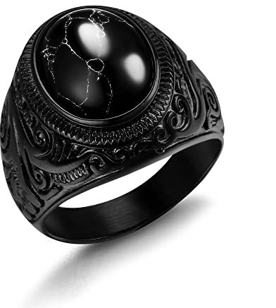Dochais Edelstahl-Herrenring - Schwarzer Siegelring Mit Edelstein, Tolles Geschenk für Männer (Schwarz, 64)