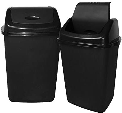 50L 50 Litre Black Plastic Kitchen Bins with Swing Lid Opening 65cm (H) x 43cm (W) x 32cm (D) - Set of 2 Bins