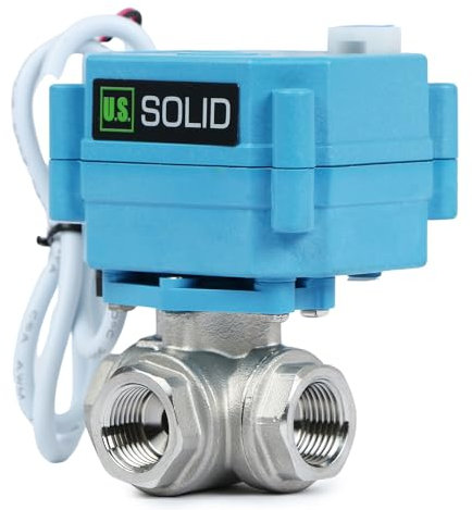 U.S. Solid 3 Wege Motorkugelhahn Edelstahl Zonenventil - Kugelventil mit manueller Funktion - Hochbelastbarer vielseitiger L-Typ-Wasserabsperrhahn, Standardport(3/8, 9-24V AC/DC)