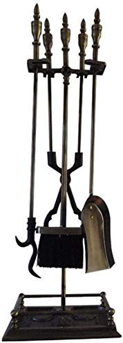 Modernes Kamin-Werkzeug-Set mit Standfuß – schwarzes Schmiedeeisen, Feuerstelle, Schürhaken, Holzofen, Holzzzzangenhalter, 78,7 cm hoch