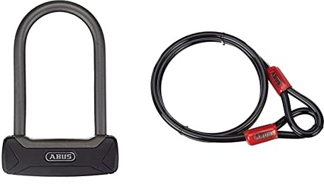 ABUS Bügelschloss Granit Plus 640/135HB150 - ABUS-Sicherheitslevel 12 - Schwarz & Schlaufenkabel Cobra 12 - Sicherung für Fahrrad- und Motorrad-Zubehör - 1,8 Meter lang, 12 mm stark