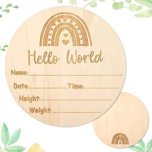 Ankündigungsschild Baby, 15 cm Doppelseitig, Hölzernes Meilensteine Baby Holz Baby-Namensschild für Kinderzimmer Krankenhaus Hello World-Neugeborenen-Schild für Babypartys Foto-Requisiten