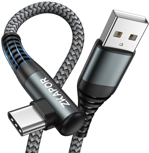 ZKAPOR USB C Kabel 90 Grad Winkel 1M, Ladekabel USB C Nylon Geflochtenes Typ C Ladekabel Schnellladekabel für iPhone 15/15 Pro Max, Samsung Galaxy S23/S22/S21, Note 10, Huawei P40/P30, Google Pixel