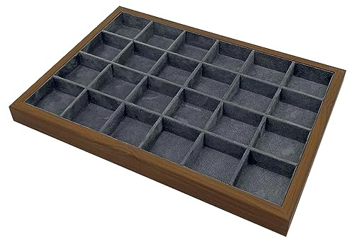 mixed24 Holz Schmucklade Wildlederimitat mit 24 Fächern für Ringe Ohrringe Broschen Schmuck Aufbewahrung Präsentation Display