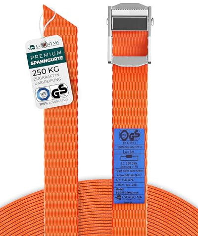 Robuste Spanngurte mit Klemmschloss von CargoVA - TÜV/GS & DIN - Längen (0.5m-5m) - 250kg Kapazität - Für Fahrrad, Dachbox & Motorrad [6er Set/3M]
