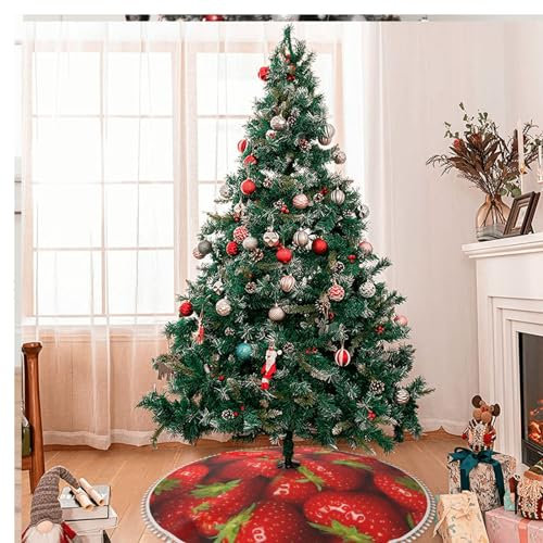 OPSREY Rote Erdbeere Frucht gedruckt Weihnachtsbaum Rock Abdeckung Weihnachtsbaum Basis Abdeckung Weihnachtsbaum Dekoration
