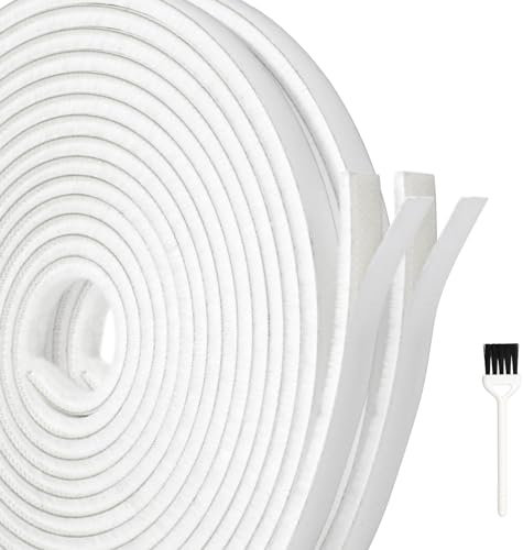 Adhesive Brush Weather Stripping,Self-Adhesive Brush Seal Strip Air Stopper,High Density Door Brush Strip Draught Excluder for Door Frame Insulation, Window, Garage(9 * 5mm-White)