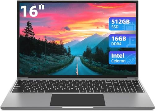 Jumper Ordenador Portátil 16 Full HD, 16 GB RAM 512 GB SSD, PC portátil con Intel Quad Core hasta 2,9 GHz, 2.4/5.0G WiFi, Batería 38000mWH, Cuatro Altavoces Estéreo, Ventilador de Refrigeración