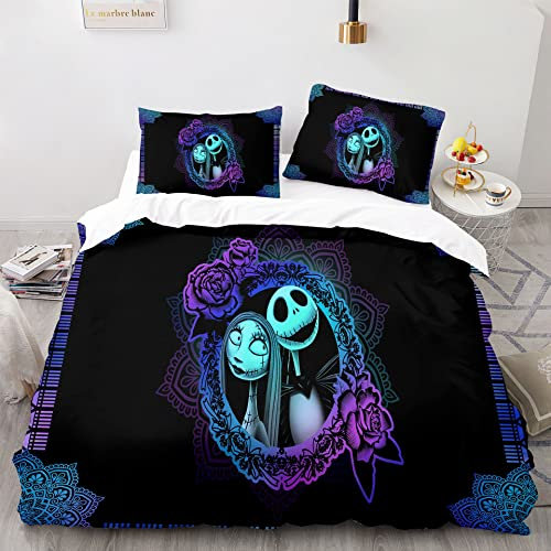Tanacc 3D Drucken The Nightmare Bettwäsche Set 135x200,Microfaser Einzelbett 1 Bettbezug Mit Reißverschluss + 1 Kissenbezüge 80x80