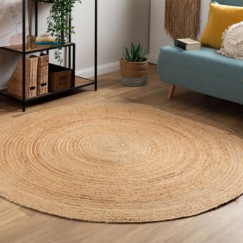 Steffensmeier Jute Teppich Goa | Rund | Wohnzimmer, Flur, Eingangsbereich, Naturfaser, handgeflochten, Größe: Ø 200 cm