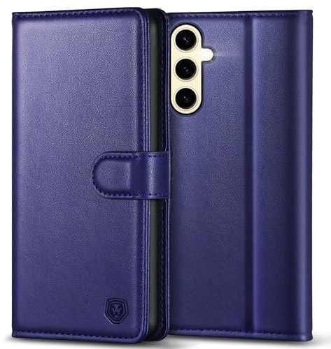 Kuafcase for Samsung S24 Case with 4 Card Slots Kickstand Magnetic Closure Protective Phone Cover Case for Samsung Galaxy S24 - Blue