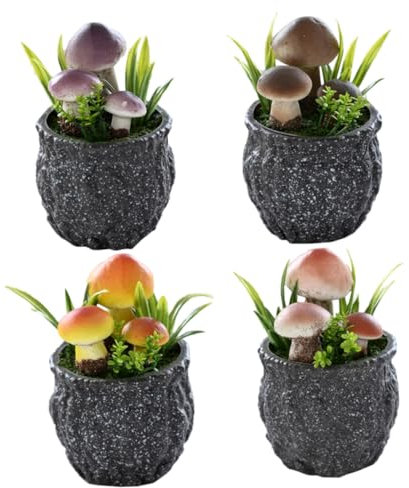 CAXUSD 4er Satz Kunstpilze Im Topf Künstliche Pflanze Deko Pilzdeko Für Wohnzimmer Büro Pflegeleichtes Kunstpflanzenornament