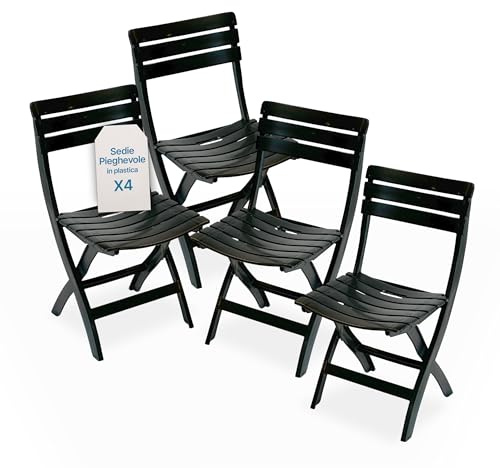 Tomaino - Klappstuhl für den Außenbereich aus Kunststoff - Set mit 4 tragbaren Stühlen für Außen- und Innenbereich, Garten, Balkon, Camping - Pratik - (schwarz)