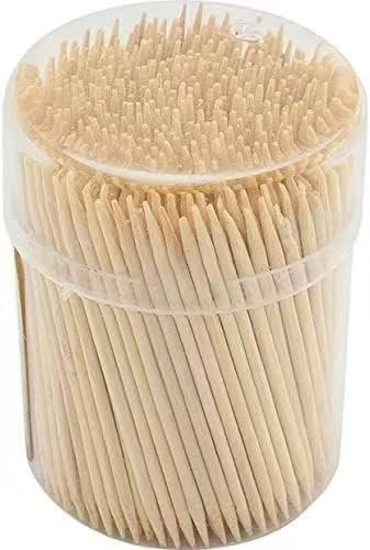 400 palillos redondos grandes de bambú de 6,5 cm, palillos de dientes de madera en caja de almacenamiento, palillos de doble cara para dental, recogida de dientes, bufé de fiesta, palillos de cóctel