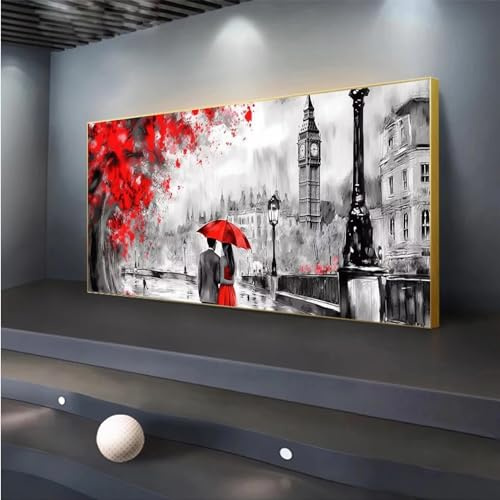 5D DIY Diamond Painting, London Diamond Painting XXL Erwachsene Groß 30x70cm, Diamond Art Roter Regenschirm Diamant Painting Bilder Kinder Anfänger, Dimondpaintin Geschenke für Frauen, Wand Deko