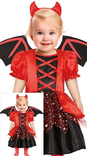 FIESTAS GUIRCA | Costume de Diable Bébé - Ailes, Diadème et Robe - Costumes de Démon et Petit Diable pour Halloween, Carnaval et Fêtes Costumées - Idéal pour Filles - Rouge et Noir