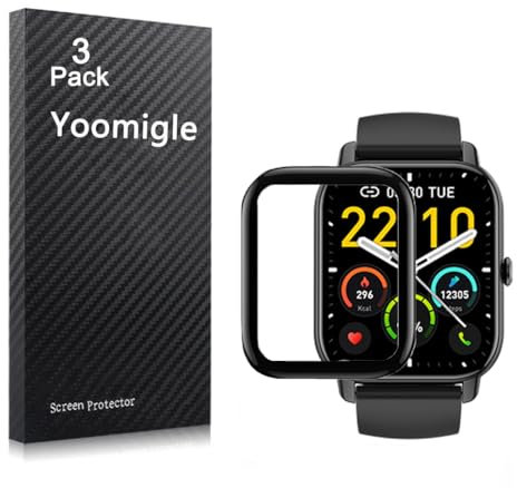 Yoomigle 3 Pezzi Pellicola Protettiva Compatibile con Nerunsa P66D 1,85 Smartwatch Proteggi Schermo Protezione Compatibile Per Aptkdoe P66D 1,85 Pollici Orologi Film 3D Bordo Curvo Screen Protector