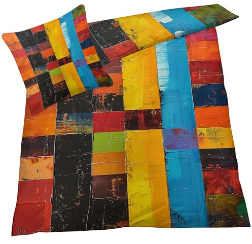 YELDAN Bettwäsche 140x200 Bunt Farbenfroh, Patchwork Kariert Bettbezug, Bettwäsche-Sets 2 teilig, Weich & Bügelfrei Mikrofaser Wendebettwäsche und 1 Kissenbezug 80x80 mit Umschlag
