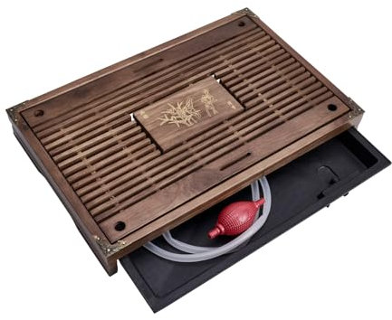 17 Chinese Kungfu Tea Tray, Wooden Tea Trays with Drainage Water Storage Chassis for Home/Office Kungfu Tea Set (Brown B)