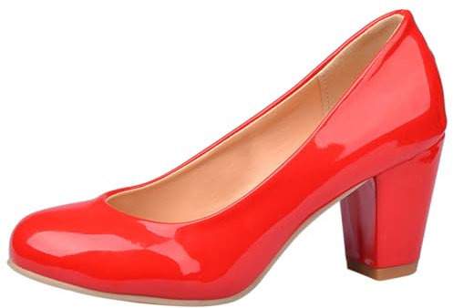 Asterisco Damen Blockieren Fersenpumps Höhe Ferse Schuhe Runde Zehen Ohne Verschluss Elegant Party Schuhe, Z13296Kf Rot Gr 45 EU/47Cn