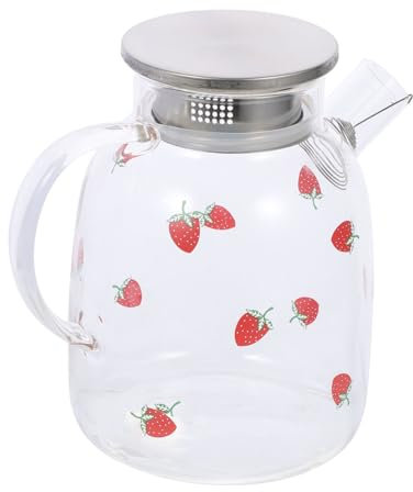 Hoement 1 Tetera De Cerveza Fría De Fresa Taza De Agua De Vidrio Olla De Agua De Vidrio Tetera De Vidrio Tetera Olla De Vidrio De Gran Capacidad Botella De Agua Transparente Olla