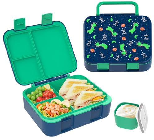 hombrima Kinder Lunch Box, Bento Box Food Storage Container mit Multi-Fächern für Jungen Mädchen Kinder Erwachsene Arbeitsschule (Grün-Dinosaurier)