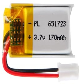 3.7V Lipo battery, 3.7V 170mAh 651723 Lithium Polymer Ion with 2P-PH connection with 2.0 mm pitch