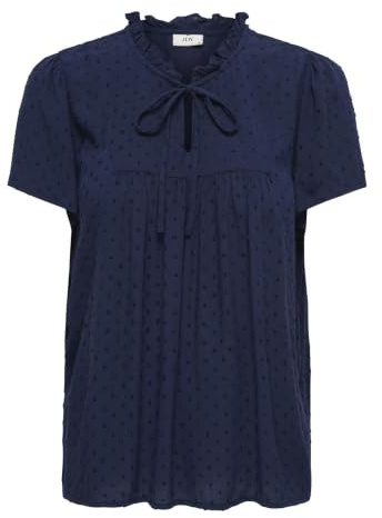 JDY Women's Top Round Neck V-Neck Blouse Loose Shirt Bow Details, Colours:Black-3, Size:38