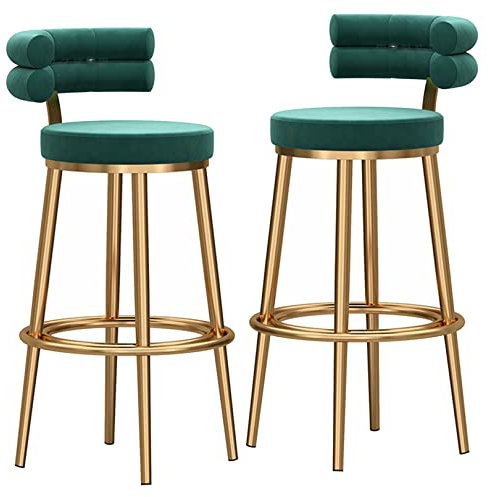 WADRBSW Barhocker in Thekenhöhe, 2er-Set, Barstühle mit goldenen Metallbeinen, mit Samt gepolsterter hoher Hocker für die Hausbar, 29,5 Zoll, Grün to Pursue Happiness