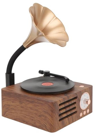 Asixxsix Giradischi Altoparlante BT, Giradischi Grammofono Vintage Mini Altoparlante Stereo retrò Portatile con Venature del Legno, Lettore Musicale USB per Decorazioni Domestiche