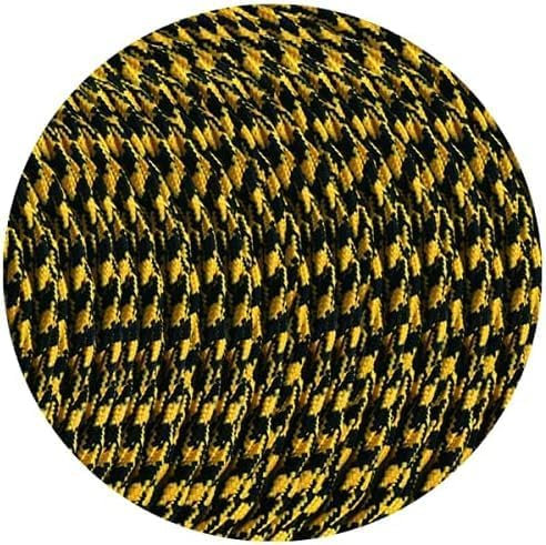 DC VOLTAGE 3 Core Electrical Cable 5 Meters / 16.4FT Braided Cable, Vintage Flex Twisted Fabric Electrical Wire Cord for DIY Lamps Industrial Pendant Light Lighting Appliances (Yellow, Black)