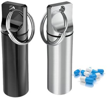 AFCJLTO 2 pcs Pill Box Key Ring Pill Box Key Ring Waterproof ,Aluminiumlegierung Pillenbox Kleine Metall Tablettenbox Pillen Organizer Wasserdicht Tablettendose Pillenbehälter für Unterwegs,