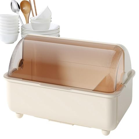 higyee Organizador de Utensilios con Tapa,Escurridor de Platos con Tapa - Organizador de Cubiertos de Gran Capacidad, Estante de Secado de Platos de Cocina,Organizador de Cubiertos Antideslizante,