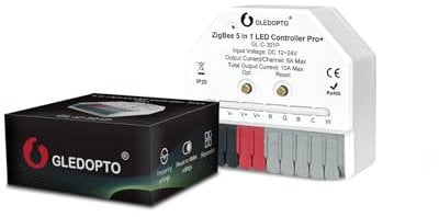 GLEDOPTO ZigBee3.0 Pro+ Ultra Mini 5 in 1 LED Strip Contrôleur RGBCCT RGBW WWCW APP Voice Control ZigBee2mqtt Conbee SmartThings