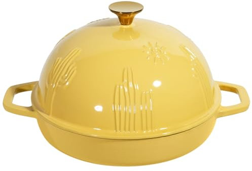 Flavehc Cast Iron Bread Oven With Cloche Lid for Baking - Yellow Enameled Dutch Oven With Dome Lid for Sourdough - 5 qt