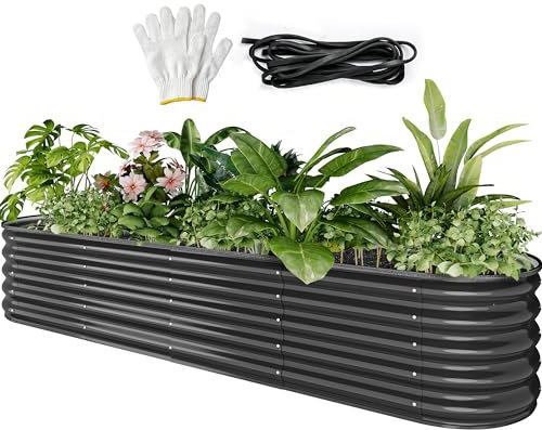 YITAHOME Outdoor Hochbeet Metall 240x61x43cm, Hochbeete-Kit aus Verdicktem Zink-Aluminium-Magnesium-Edelstahl-Metall Hochbeete für Garten mit Sicherheitsgummi für Gemüse, Blumen und Früchte (Grau)