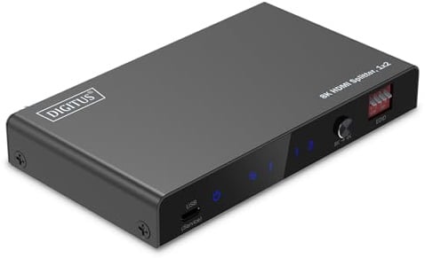 DIGITUS HDMI Splitter 1x2 – Eingang 1-Port Ausgang 2-Port – UHD 8K 60Hz | HDMI 2.1 & HDCP 2.3 – HDR, Deep Color, EDID-Umschalter – Toslink, Stereo (3,5 mm)