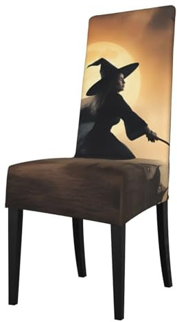 KOUUIP Stuhlhussen mit Halloween-Hexen-Motiv, für Esszimmer, abnehmbar, waschbar, geometrische Parson-Stuhlbezüge, 2 Stück