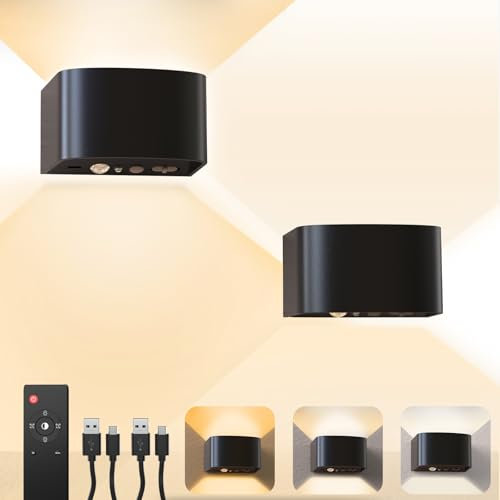 KagoLing Aplique Pared Interior con Sensor de Movimiento, 2 Piezas LED Lamparas Pared sin Cables con Mando a Distancia, 3 Colores/3 Modos Recargable 4000mAh Pilas Lámpara de Pared para Dormitorio