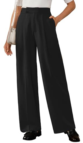 Arach&Cloz Women's Wide Leg Pants Wrinkle-Free Pleated Business Casual Work Dress Pant Trousers Slacks with Pockets Petite Length Black M