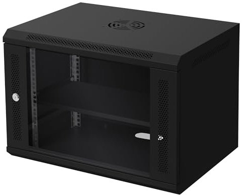 ECD Germany Netzwerkschrank 7 HE, Serverschrank 19 Zoll, Schwarz, Wandmontage, 450 mm Tiefe, 600 x 420 x 450 mm, voll montiert, Server Gehäuse mit abschließbarer Sicherheitsglastür, Traglast 60 kg
