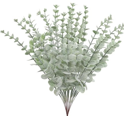 Elektheim 24 Stück Künstliche Eukalyptus Deko Künstlich Eukalyptusblätter Zweige wie Echt Pflanzen Deko für Tischdeko Hochzeit Party Home Garten Bodenvase Blumenarrangement (Grün 2)
