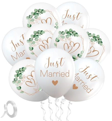 30 Stück Luftballons Hochzeit, 12 Zoll Ballons Hochzeit Deko, Just Married Ballon, Herzen Eukalyptus Hochzeitsballons Weiß für Just Married Deko Standesamt Deko Heiratsantrag, Verlobung