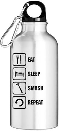 Eat Sleep Smash Repeat Hammer Tourist Water Bottle Silver